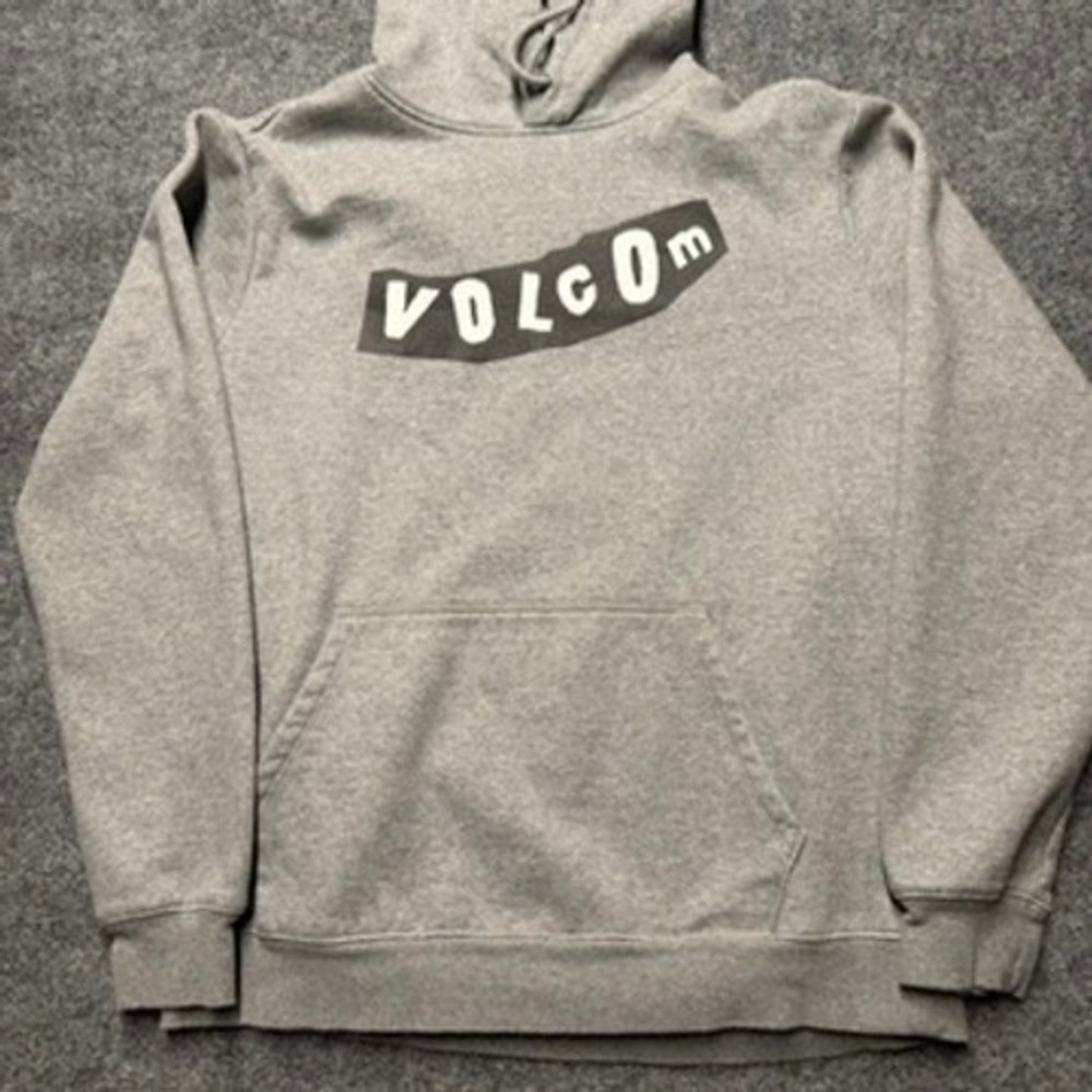 Volcom Mens Graphic Hoodie Gray Long Sleeve Pullover Sweatshirt Size Large